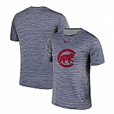 Chicago Cubs Gray Black Striped Logo Performance T-Shirt,baseball caps,new era cap wholesale,wholesale hats
